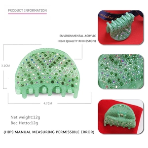 Pinza per capelli semitonda in acrilico verde con strass, accessorio moda da 4,7 cm