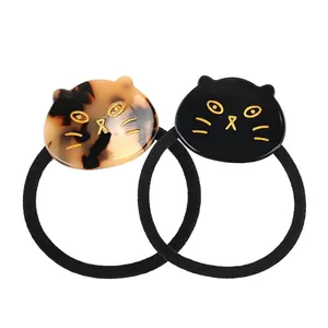 Simpatico Elastico per Capelli in Acetato a Forma di Gatto Stile Giapponese Tartarugato Nero per Donne Ragazze Accessori Capelli