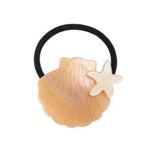Elastico per capelli stile marino con conchiglia ambra e stella marina su base nera