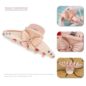 Pink butterfly hair claw clip with acetate resin and rhinestones for women hair accessory