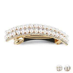 Elegant Korean Style Alloy Artificial Pearl Rhinestone Hair Clip For Women French Spring Clip Large Hair Accessory For Party Wedding