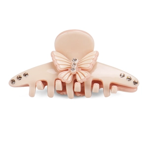 Pink acetate butterfly hair claw clip with rhinestones for elegant styling