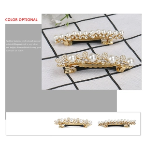 Barrettes à cheveux élégantes en alliage doré avec perles, strass et motifs de fleurs