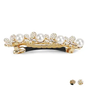 Pince à Cheveux à Ressort en Alliage de Künstliche Perle et Strass de Style Coréen Élégant Fleur Papillon Or Clip Horizontal Bijoux de Cheveux pour Femmes