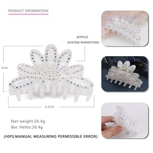 Pinza per capelli a loto in acrilico con strass, grande accessorio floreale opaco da donna