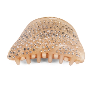 Pince à cheveux élégante en acrylique champagne avec strass scintillants et design ondulé