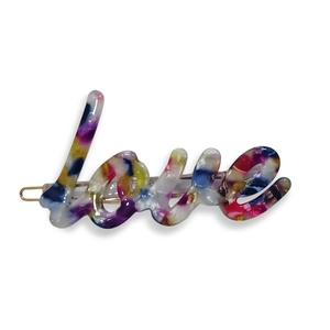 Fashionable marble acetate Love letter hair clip with golden metal base for women