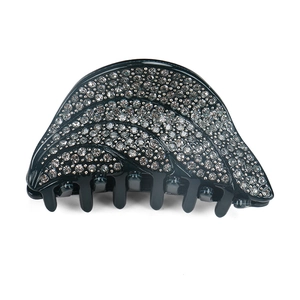 Pince à cheveux élégante en acrylique noir avec strass brillants pour coiffure de femme