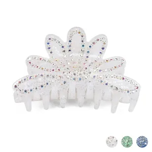 Grande Molla per Capelli in Acrilico a Forma di Loto Con Strass Luccicanti Accessori per Capelli Moda Donna