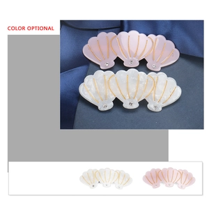 Barrettes à cheveux en forme de coquillage avec lignes dorées et cristaux rose et blanc