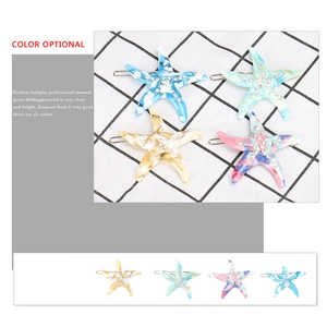 Starfish shaped acetate hair clips with inlaid rhinestones in multiple colors
