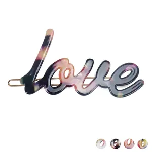 Women Acetate Letter Love Hair Clip Fashion Handmade Colorful Marble Pattern Side Clip Minimalist Hair Accessories Hairpin