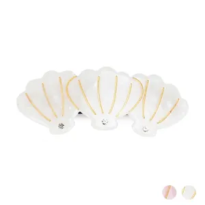 Pince à Cheveux Coquillage en Acétate Français Avec Strass Ligne Dorée Thème Marin Pince à Ressort Accessoires Cheveux Femme