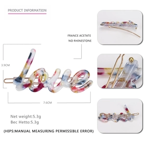 Minimalist marble pattern acetate hair clip with LOVE letter design and metal base