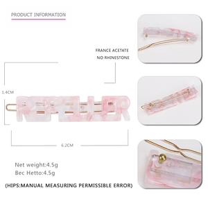 Pink marble acetate Forever letter hair clip with minimalist design for women