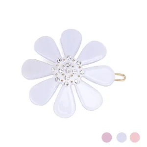 Acetate Daisy Flower Hair Clip With Rhinestone Elegant Korean Style Floral Side Clip For Women Hair Accessories
