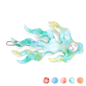 Fermaglio per Capelli a Forma di Corallo in Fibra di Acetato Con Perla Artificial Sintetica Elegante Motivo Marmorizzato Accessorio Moda Donna