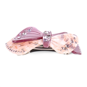 Detailed close-up of marble pattern acetate butterfly hair clip with crystal rhinestones