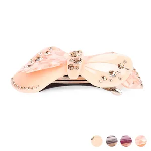 Fashion Bow Cellulose Acetate Hair Clip With Rhinestones Elegant Marble Pattern Spring Clip Ponytail Hair Accessorie For Women Jewelry