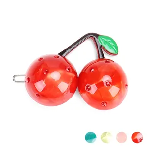 Sweet Acetate Cherry Hair Clip And Elastic Hair Tie With Sparkling Rhinestones Elegant Fruit Design Hair Accessories For Girls