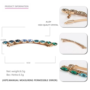Spécifications de taille pour pince à cheveux dorée de 9cm avec strass bleu dégradé