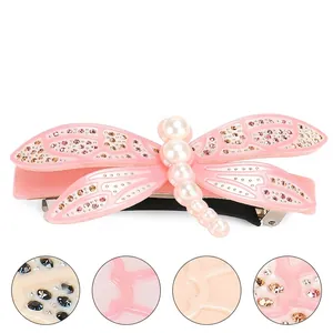 Élégante Pince à Cheveux Libellule en Acétate de Cellulose Avec Ornement Strass et Künstliche Perles Barrette Française pour Femmes Bijoux