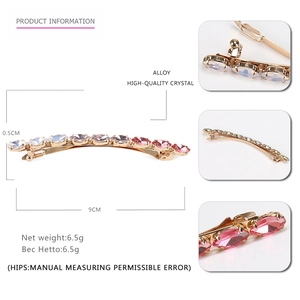 Barrette à cheveux avec cristaux dégradés roses et alliage doré pour mode féminine
