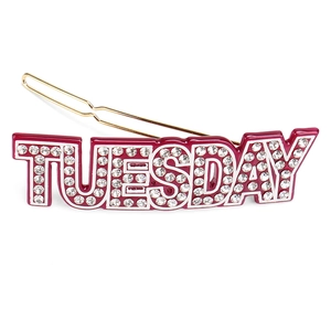 Barrette Tuesday ornée de strass brillants sur acétate bordeaux et support en métal doré