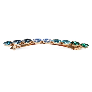 Barrette à ressort dorée avec strass en cristal dégradé bleu et vert pour femmes