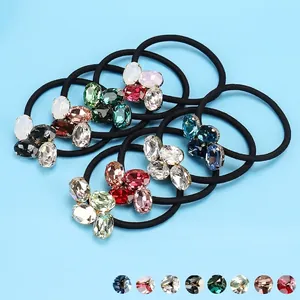 Elegant Alloy Oval Rhinestone Hair Ties For Women Luxury Crystal Cluster Elastic Hair Rings Handmade Fashion Hair Accessories