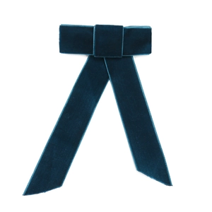 Elegant velvet bow hair clip in navy blue with long ribbons and premium stitching
