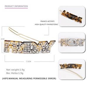 Barrette Friday en acétate de France avec strass et texture écaille pour femme