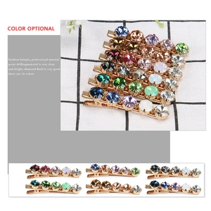 Elegant gold alloy hairpins with multi-color rhinestones in six various styles