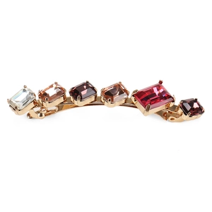 Barrette géométrique élégante avec cristaux colorés sur base en alliage doré