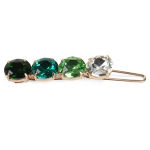 Elegant gold metal hair clip with four gradient green to clear oval crystal gemstones