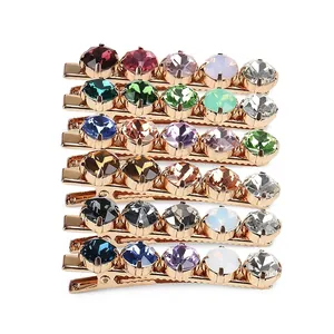 Elegant Alloy Colorful Rhinestone Duckbill Hair Clip For Women Geometric Crystal Snap Side Clip Fashion Hair Accessory