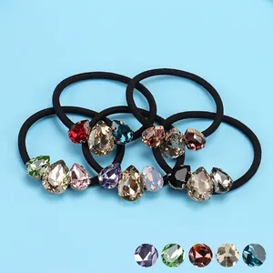 Élastiques à Cheveux Avec Décoration en Alliage de Strass en Goutte Corde à Cheveux en Cristal Poire pour Femme Accessoires