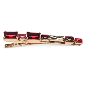 Elegant gold hair clip with colorful step-cut crystals and non-slip duckbill design