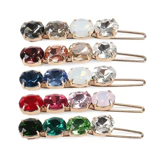 Vintage Alloy Rhinestone Hair Clip For Women Gradient Color Crystal Spring Clip Geometric Elegant Hair Accessories Gift