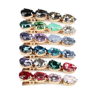 Pince à Cheveux Bec de Canard en Cristal Style Coréen Simple pour Femmes Alliage d'Or Strass Dégradé Épingle à Cheveux Élégante Coiffe