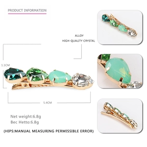 Pince à cheveux en cristal dégradé vert style minimaliste en alliage pour femme