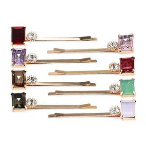 Pince à Cheveux de Luxe en Alliage Cristal Rectangle Strass Élégant Coloré Géométrique Épingle pour Femme Fête Quotidien