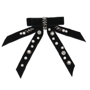 Barrette à cheveux élégante en velours noir avec strass de luxe et perles blanches