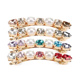 Barrette à Cheveux de Luxe en Alliage avec Strass Fausse Künstliche Perle Cristal Coloré Géométrique Pince à Ressort pour Femme Mariage Banquet