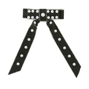 Barrette à Cheveux Nœud en Velours Vintage Français Avec Künstliche Perles Élégant Longs Rubans Pince à Ressort Accessoires Cheveux Femme