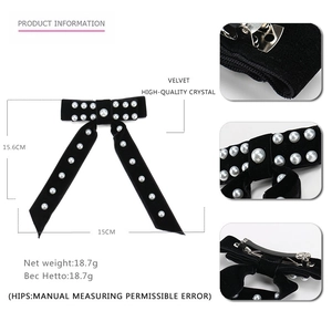 Barrette à cheveux nœud en velours noir vintage avec perles et cristaux 15cm large