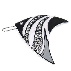 Tropical fish hair clip with black and white stripes and sparkling rhinestones for women