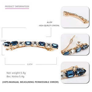 Eleganter Haarclip aus Goldlegierung mit blauen Kristallen, 6.6cm Feder-Haarspange