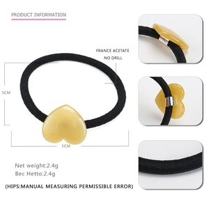 Elastico per capelli a cuore in acetato con nastro di gomma nera per donne e ragazze