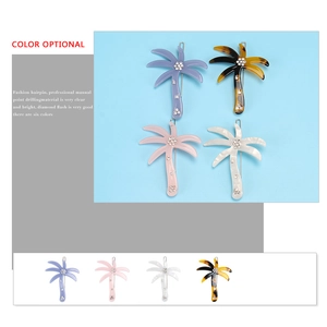 Fashionable palm tree hair clips with rhinestones in purple, amber, pink and white colors